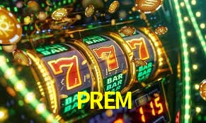 Una escena digital vívida inspirada en casino con PREM mostrado prominentemente, luces brillantes, fichas, cartas y acentos dorados.